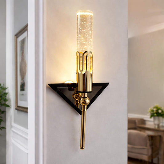 Luxury Gold LED Wall Light with Crystal Bubble Tube | Modern Decorative Wall Sconce for Living Room, Bedroom, Hallway | Warm White Indoor Lighting Fixture