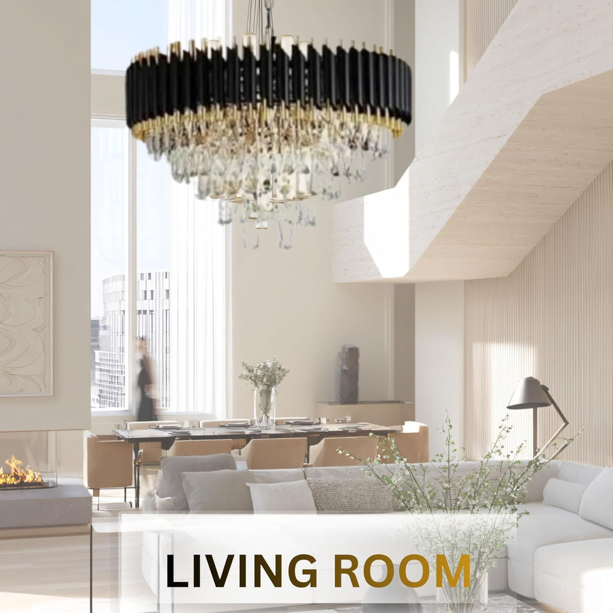 Luxury Crystal Chandelier Ceiling Light | Modern Black & Gold Hanging Pendant Lamp