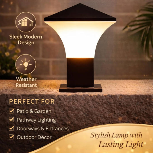 Modern Outdoor Gate Light - Waterproof Exterior Pillar Lamp with Frosted Diffuser - Black Finish Garden Post Light for Main Gate, (Black and White)