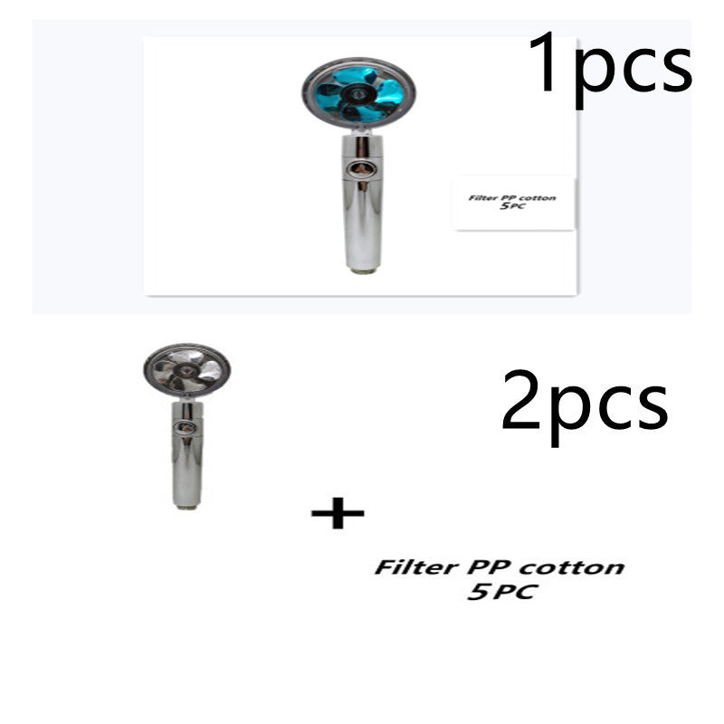 Propeller Driven Shower Head With Stop Button And Cotton Filter Turbocharged High Pressure Handheld Shower Nozzle