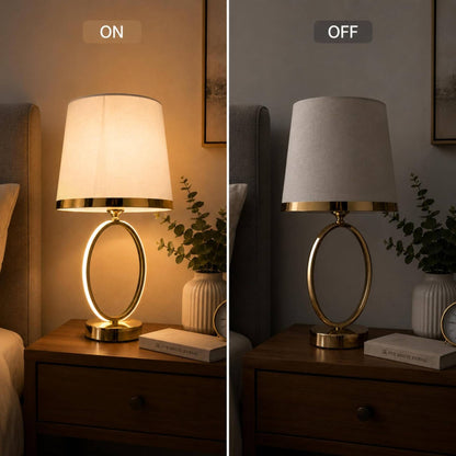 Glow Gold Oval Table Lamp with Fabric Shade – Modern LED Bedside & Living Room Decor Lamp