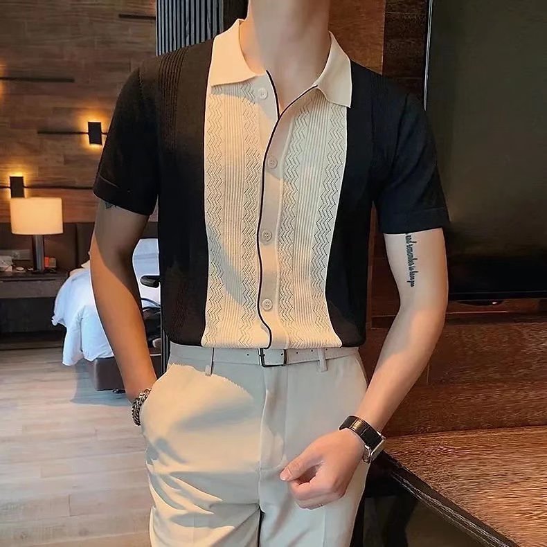 Short-sleeved T-shirt Men's Knitted Lapel Half Sleeve Bottoming Shirt Top