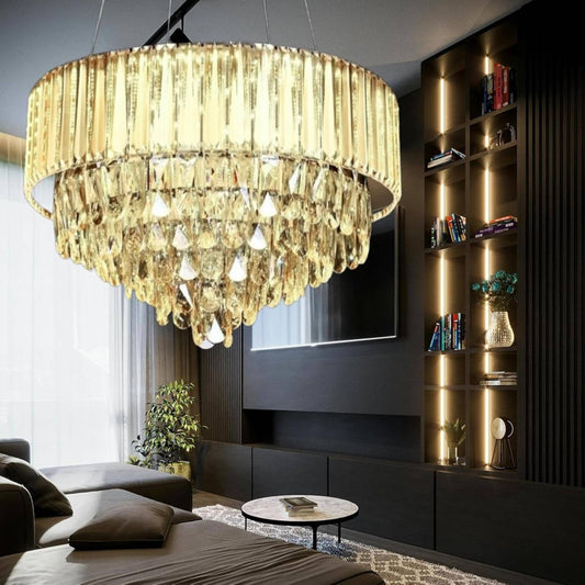 Luxury Gold Crystal Chandelier Ceiling Light | Crystal Lamp for Living Room, Dining Hall, Bedroom & Hotel Décor Size 600mm