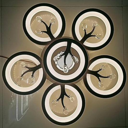 Modern 6 Ring Ceiling Light with 3 Color Modes (Warm, Natural, Cool) | Designer Flower Shape Chandelier | Energy Saving Decorative Ceiling Lamp for Living Room, Bedroom & Hall