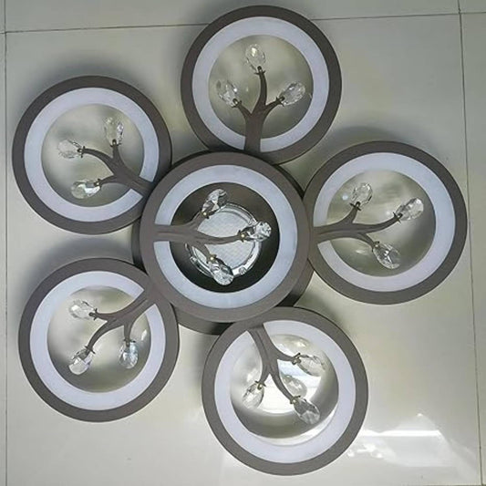Modern 6 Ring Ceiling Light with 3 Color Modes (Warm, Natural, Cool) | Designer Flower Shape Chandelier | Energy Saving Decorative Ceiling Lamp for Living Room, Bedroom & Hall