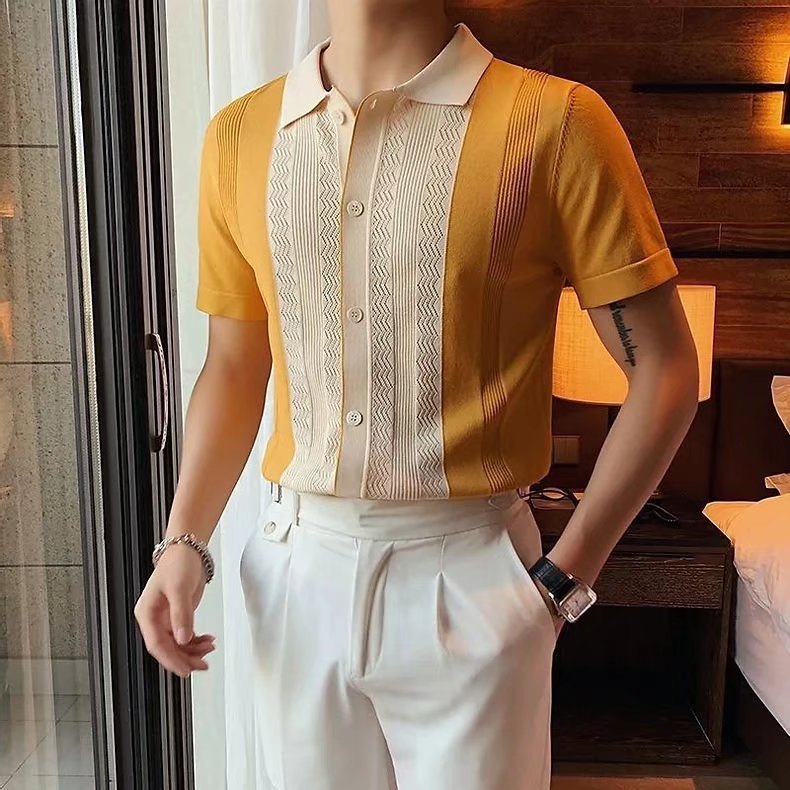 Short-sleeved T-shirt Men's Knitted Lapel Half Sleeve Bottoming Shirt Top