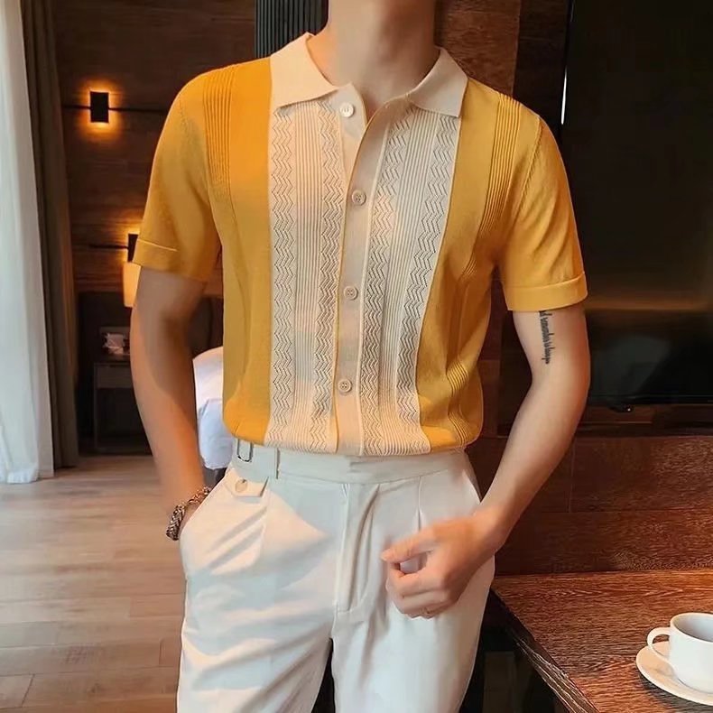 Short-sleeved T-shirt Men's Knitted Lapel Half Sleeve Bottoming Shirt Top