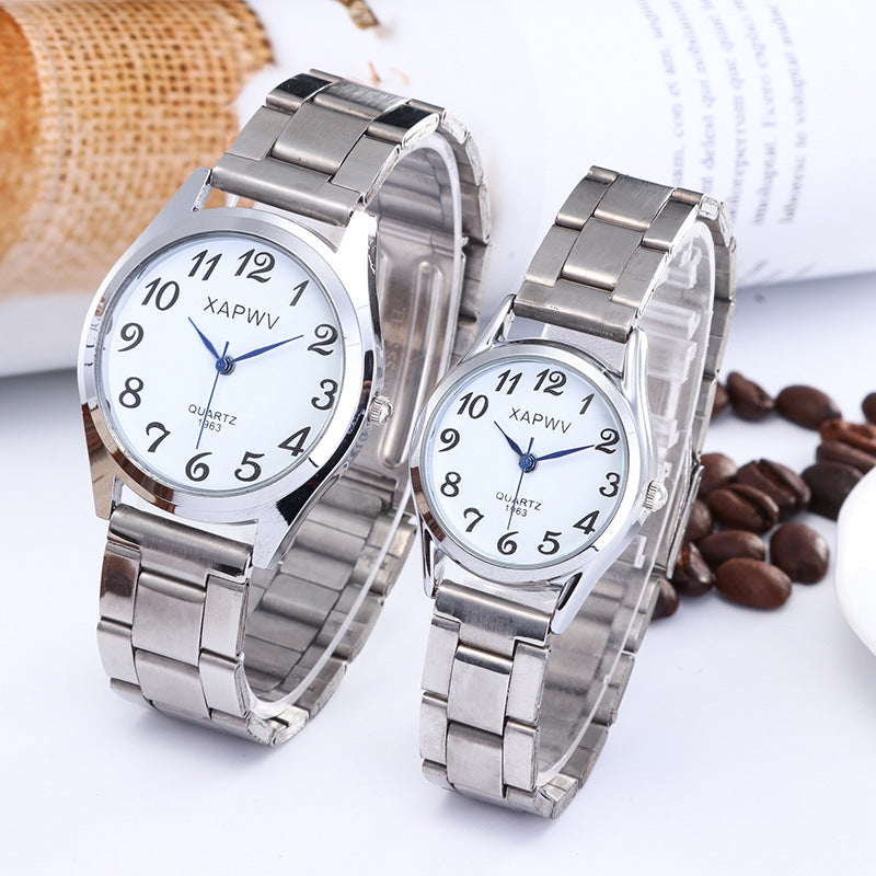Middle-aged And Elderly People's Large Dial Pointer Digital Face Men's Watch Women's Elastic Elastic Band Quartz Couple Fashion Watch