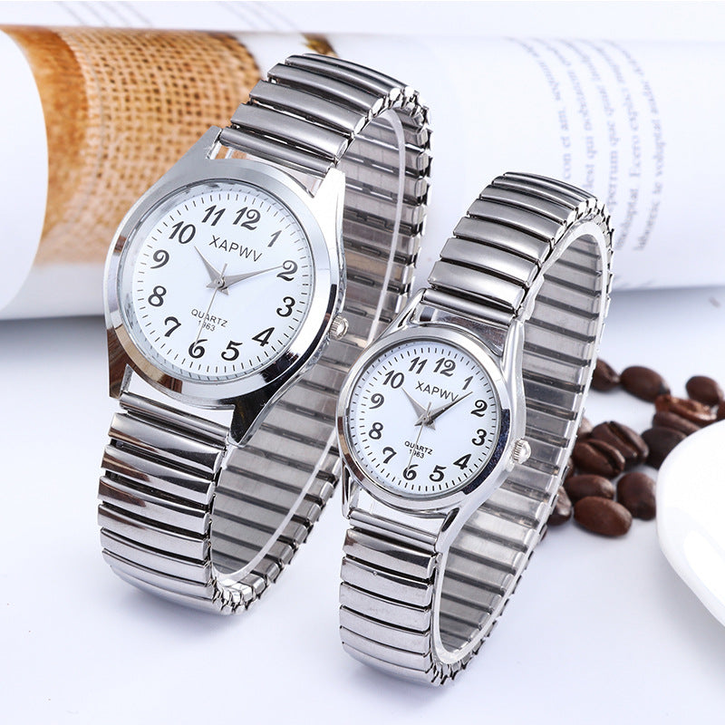 Middle-aged And Elderly People's Large Dial Pointer Digital Face Men's Watch Women's Elastic Elastic Band Quartz Couple Fashion Watch