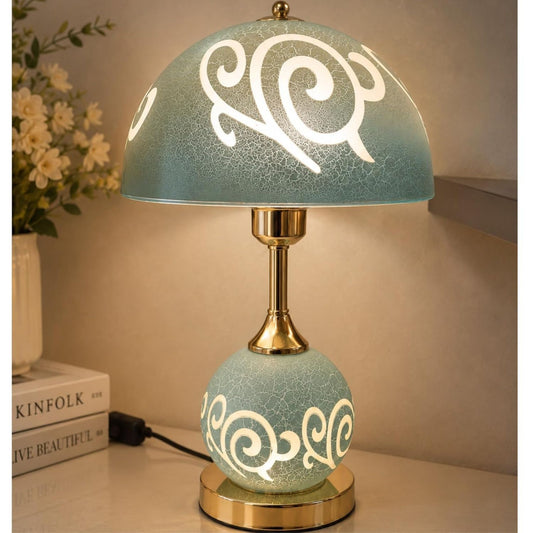 Elegant Vintage Blue Table Lamp – Modern Decorative Bedside Night Lamp with Warm LED Light