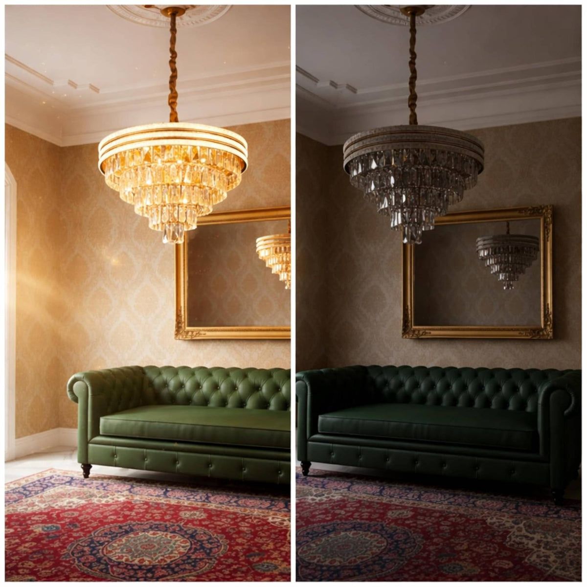 Luxury Gold Crystal Chandelier Ceiling Light | Modern Multi-Layer K9 Crystal Hanging Lamp | Elegant LED Chandelier for Living Room, Dining Hall, Bedroom & Hotel Décor
