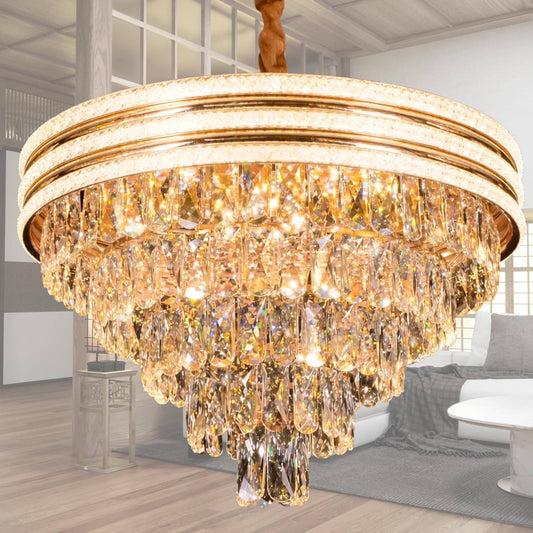 Luxury Gold Crystal Chandelier Ceiling Light | Modern Multi-Layer K9 Crystal Hanging Lamp | Elegant LED Chandelier for Living Room, Dining Hall, Bedroom & Hotel Décor