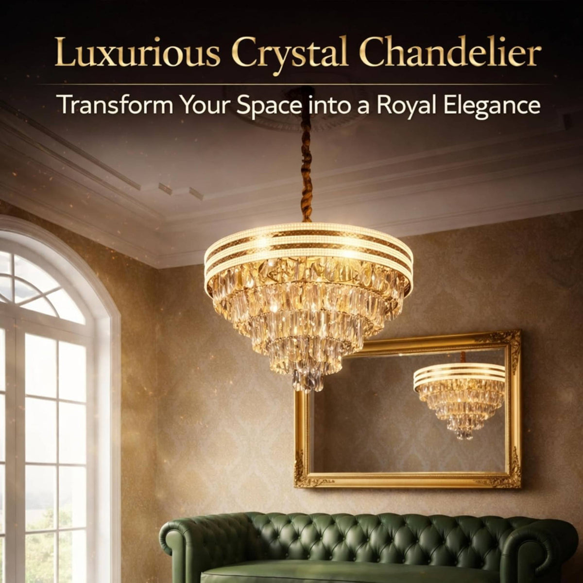 Luxury Gold Crystal Chandelier Ceiling Light | Modern Multi-Layer K9 Crystal Hanging Lamp | Elegant LED Chandelier for Living Room, Dining Hall, Bedroom & Hotel Décor