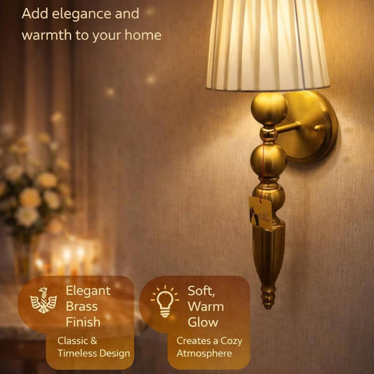 Luxury Gold Wall Sconce Lamp with Fabric Shade | Decorative Wall Light Fixture for Bedroom, Living Room, Bedside & Hallway