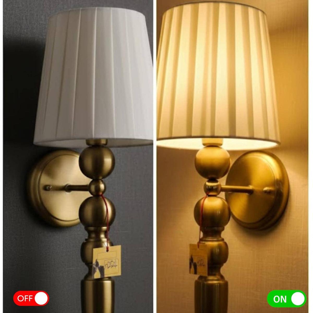 Luxury Gold Wall Sconce Lamp with Fabric Shade | Decorative Wall Light Fixture for Bedroom, Living Room, Bedside & Hallway