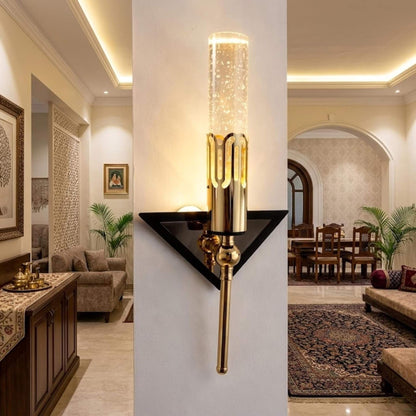 Luxury Gold LED Wall Light with Crystal Bubble Tube | Modern Decorative Wall Sconce for Living Room, Bedroom, Hallway | Warm White Indoor Lighting Fixture