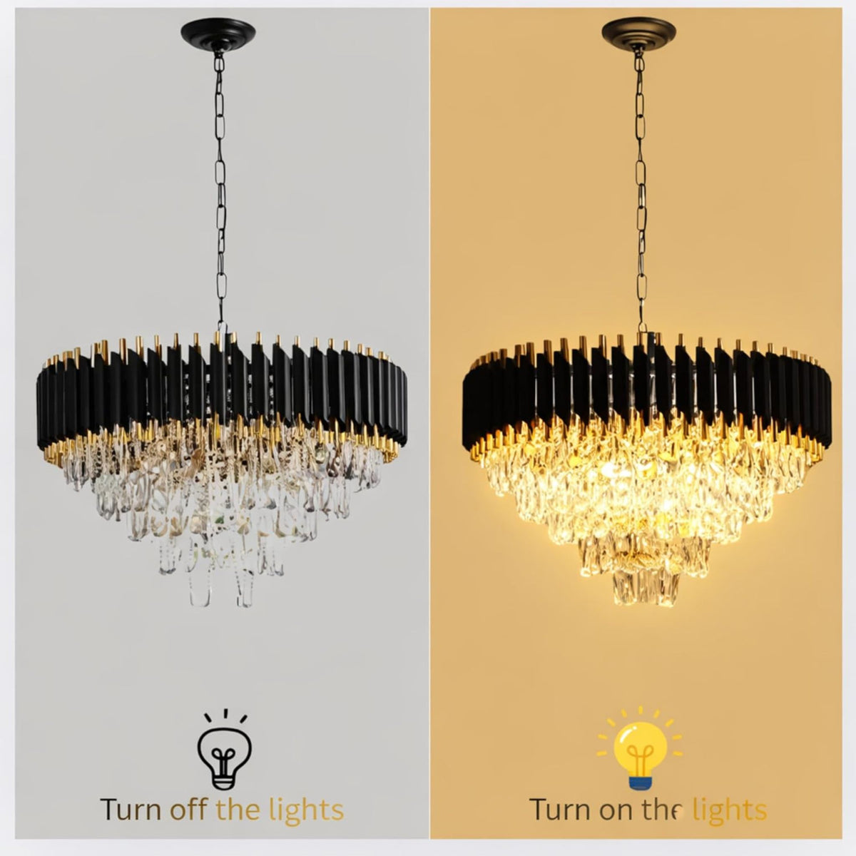Luxury Crystal Chandelier Ceiling Light | Modern Black & Gold Hanging Pendant Lamp