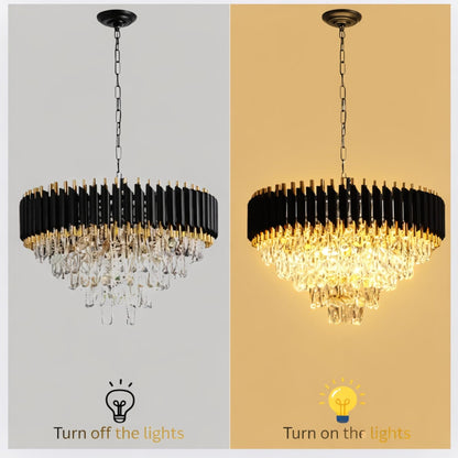 Luxury Crystal Chandelier Ceiling Light | Modern Black & Gold Hanging Pendant Lamp