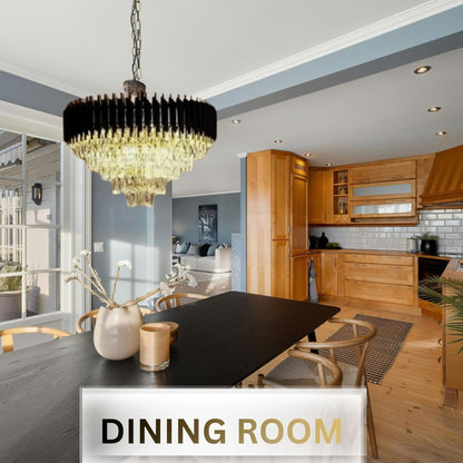 Luxury Crystal Chandelier Ceiling Light | Modern Black & Gold Hanging Pendant Lamp