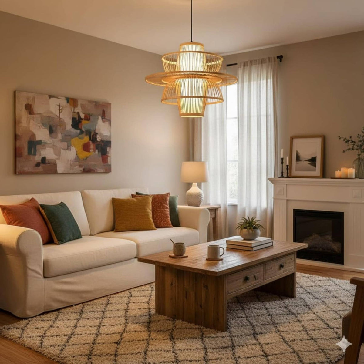 Modern Layered Pendant Light with Metal Cage Design | Decorative Hanging Ceiling Lamp for Living Room, Dining Area & Bedroom | Warm Ambient Lighting Fixture