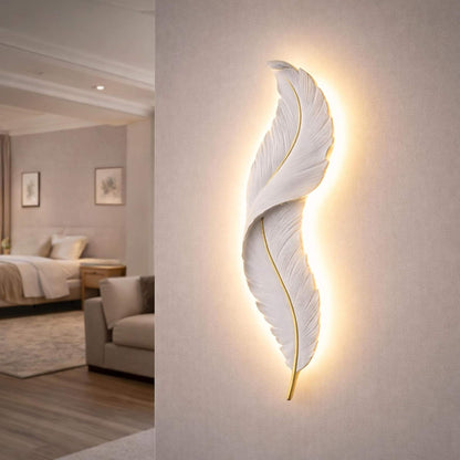 Modern Feather LED Wall Light | Luxury Gold & White Decorative | Designer Ambient for Living Room, Bedroom & Hotel Décor