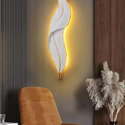 Modern Feather LED Wall Light | Luxury Gold & White Decorative | Designer Ambient for Living Room, Bedroom & Hotel Décor
