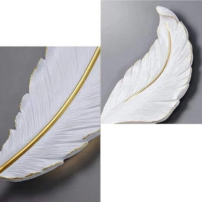 Modern Feather LED Wall Light | Luxury Gold & White Decorative | Designer Ambient for Living Room, Bedroom & Hotel Décor