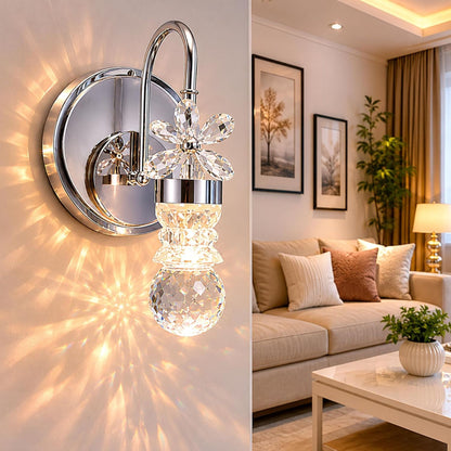 Luxury Crystal Flower Wall Light | Modern Chrome Finish Decorative Wall Lamp | (White, White, Crystal Flower Wall Light Glass Petal Design for Living Room, Bedroom &Hallway)