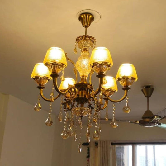 Luxury Gold Crystal Chandelier Ceiling Light | Light Modern Decorative Hanging Lamp for Living Room, Bedroom, Hall & Dining Area