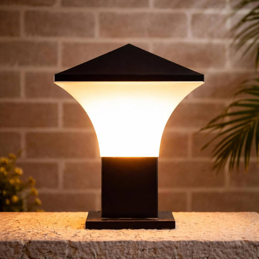 Modern Outdoor Gate Light - Waterproof Exterior Pillar Lamp with Frosted Diffuser - Black Finish Garden Post Light for Main Gate, (Black and White)