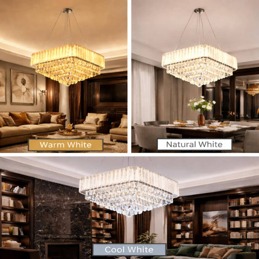 Modern Crystal LED Chandelier Ceiling Light | Luxury Square Hanging Pendant Lamp for Living Room, Dining Hall, Bedroom & Hotel Décor