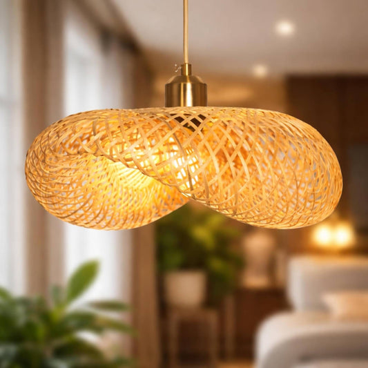 Handwoven Rattan Pendant Light | Modern Bamboo Hanging Ceiling Lamp for Living Room, Bedroom, Dining & Café | Decorative Warm Ambient Lighting Fixture