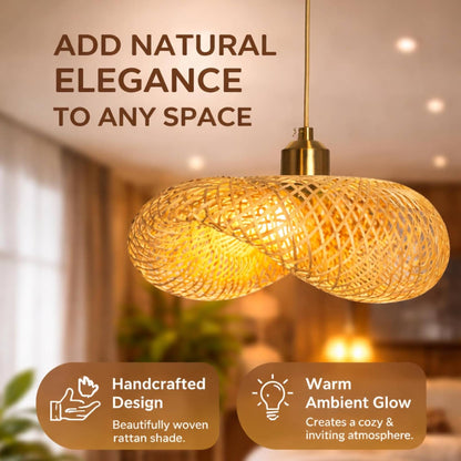 Handwoven Rattan Pendant Light | Modern Bamboo Hanging Ceiling Lamp for Living Room, Bedroom, Dining & Café | Decorative Warm Ambient Lighting Fixture
