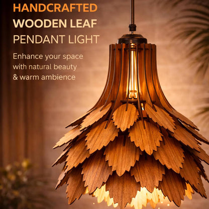 Wooden Leaf Pendant Light | Decorative Hanging Ceiling Lamp for Living Room, Bedroom, Dining Area & Café