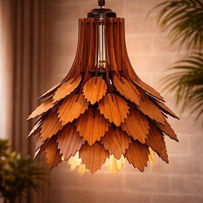Wooden Leaf Pendant Light | Decorative Hanging Ceiling Lamp for Living Room, Bedroom, Dining Area & Café