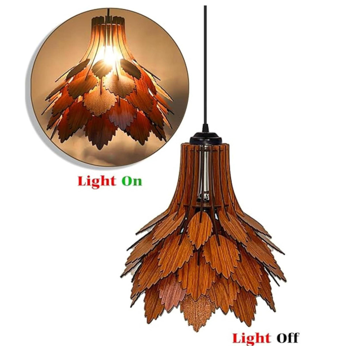 Wooden Leaf Pendant Light | Decorative Hanging Ceiling Lamp for Living Room, Bedroom, Dining Area & Café