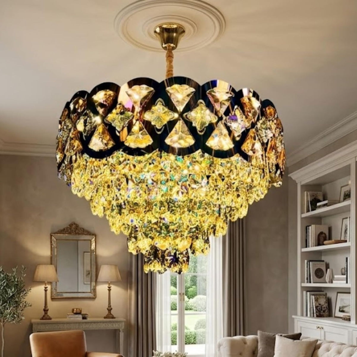 Luxury Golden Crystal Wall Light | Modern Decorative Wall Sconce | Premium K9 Crystal Chandelier Lamp for Living Room, Bedroom & Hallway (Luxury Golden Crystal Wall Light)