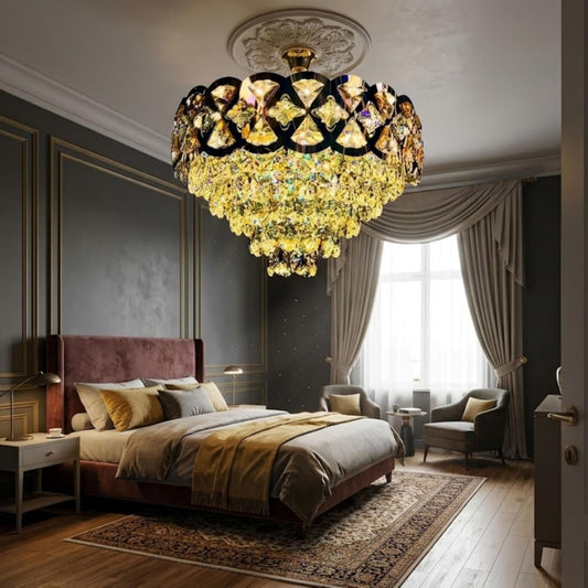 Luxury Golden Crystal Wall Light | Modern Decorative Wall Sconce | Premium K9 Crystal Chandelier Lamp for Living Room, Bedroom & Hallway (Luxury Golden Crystal Wall Light)