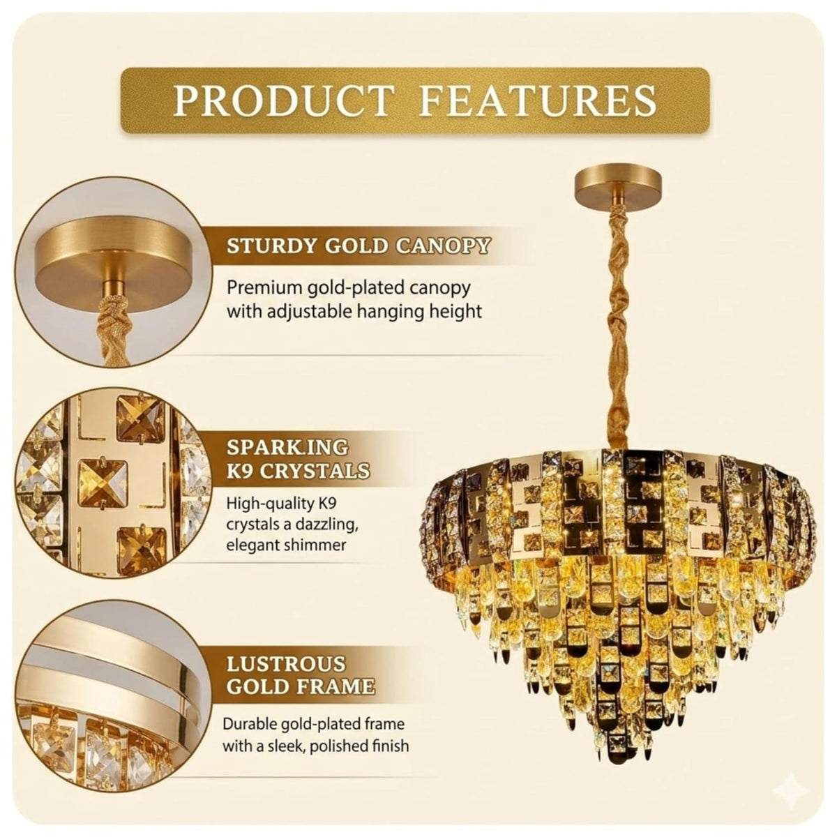 Luxury Golden Crystal Wall Light | Modern Decorative Wall Sconce | Premium K9 Crystal Chandelier Lamp for Living Room, Bedroom & Hallway (Premium K9 Crystal Chandelier Lamp)