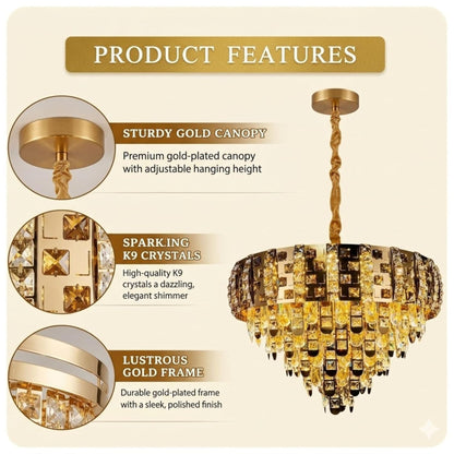 Luxury Golden Crystal Wall Light | Modern Decorative Wall Sconce | Premium K9 Crystal Chandelier Lamp for Living Room, Bedroom & Hallway (Premium K9 Crystal Chandelier Lamp)