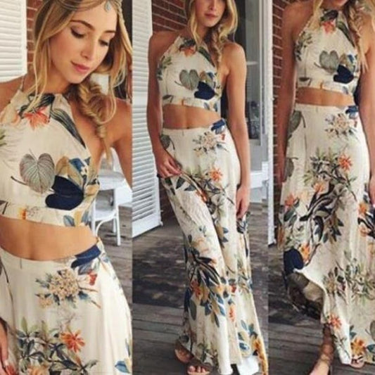 Band Printed Half Body Wrapped Chest Long Skirt Set