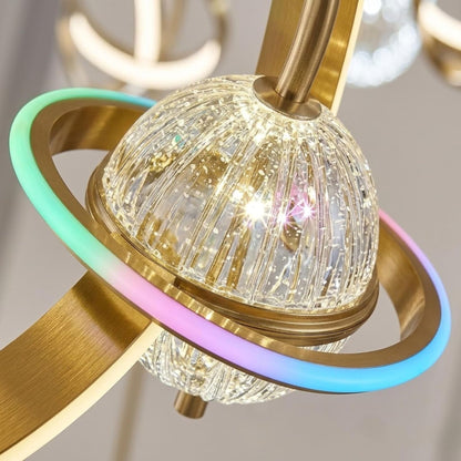 Modern RGB LED Ring Chandelier Pendant Light | Luxury Gold Hanging Ceiling Lamp with Crystal Ball Design | Adjustable Decorative Light for Bedroom, Living Room, Dining Hall & Home Décor