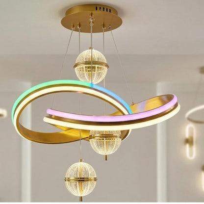 Modern RGB LED Ring Chandelier Pendant Light | Luxury Gold Hanging Ceiling Lamp with Crystal Ball Design | Adjustable Decorative Light for Bedroom, Living Room, Dining Hall & Home Décor